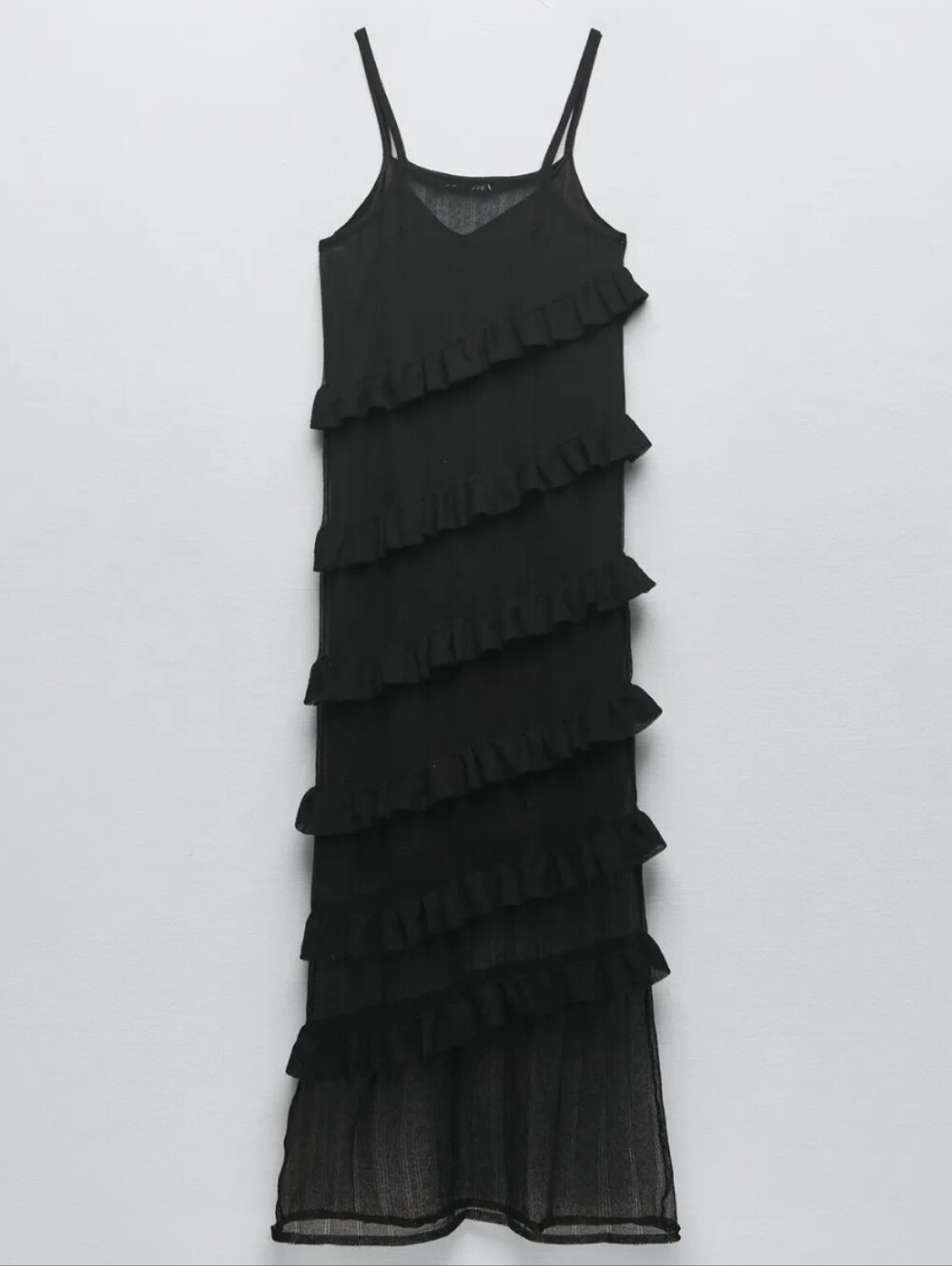 Zara Black Mesh Ruffled Maxi Dress Medium